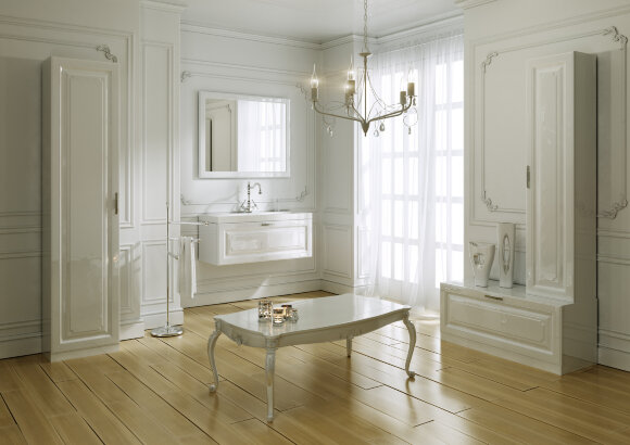 AQWELLA Empire Напольный универсальный левый/правый пенал с одной дверью на мебельных петлях с доводчиками в белом глянцевом цвете. - Emp.05.45/W