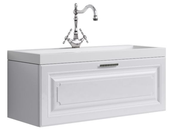 AQWELLA Empire Подвесная тумба с одним ящиком в белом глянцевом цвете с умывальником из литьевого мрамора. - Emp.01.10/W AQWELLA Empire Подвесная тумба с одним ящиком в белом глянцевом цвете с умывальником из литьевого мрамора. - Emp.01.10/W