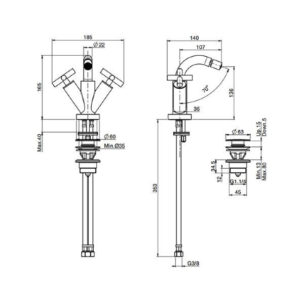 Смеситель для биде, с донным клапаном Carlo Frattini Maxima F5312WCN цвет: черный хром