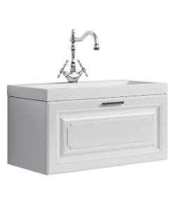 AQWELLA Empire Подвесная тумба с одним выдвижным ящиком в белом глянцевом цвете с умывальником из литьевого мрамора. - Emp.01.08/W