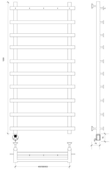 Полотенцесушитель электрический, черный матовый, Secado 120x60, Понтида 1 К - 4673739239452 Полотенцесушитель электрический, черный матовый, Secado 120x60, Понтида 1 К - 4673739239452