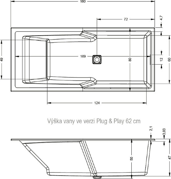 Акриловая ванна STILL SHOWER 180x80 PLUG&PLAY LEV 180X80 RIHO арт. BD20 (BD2000500000000)