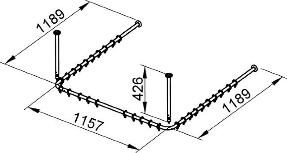 Keuco Набор штанг для душевой занавески для квадратного душ.поддона 10200 мм x 1200 мм,, Plan, 14940 171200 цвет: хром