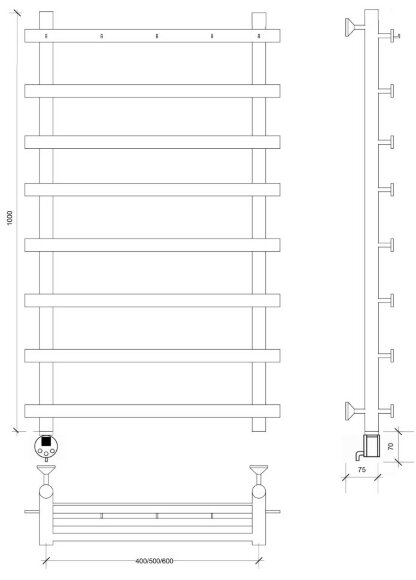 Полотенцесушитель электрический, черный матовый, Secado 100x60, Понтида 1 К - 4673739239421 Полотенцесушитель электрический, черный матовый, Secado 100x60, Понтида 1 К - 4673739239421