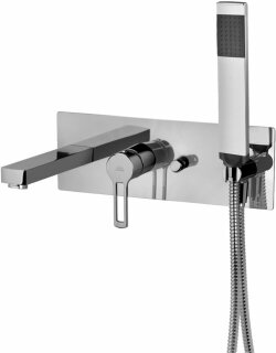Paffoni Встраиваемый смеситель для ванны и душа (2 выхода) с накладкой из нержавеющей стали 350x120мм и ручным душем, встраиваемая часть в комплекте арт. RIN001CR Paffoni Встраиваемый смеситель для ванны и душа (2 выхода) с накладкой из нержавеющей стали 350x120мм и ручным душем, встраиваемая часть в комплекте арт. RIN001CR