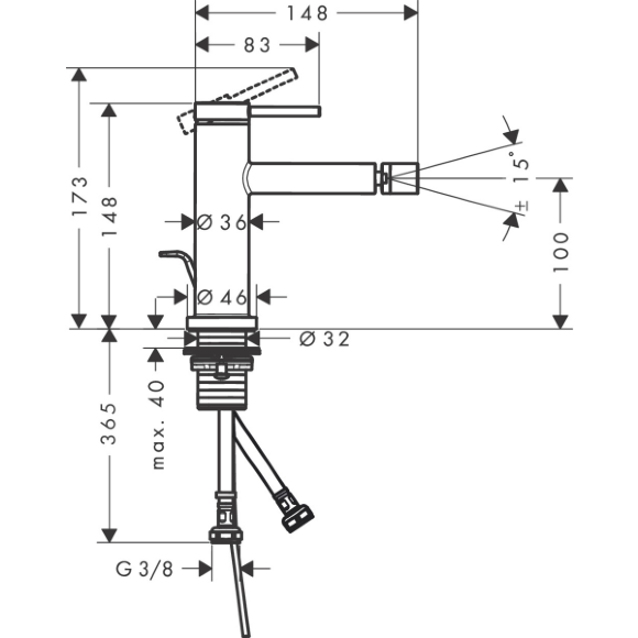 Hansgrohe смеситель для биде со сливным гарнитуром, Tecturis S, матовая бронза арт. 73201140