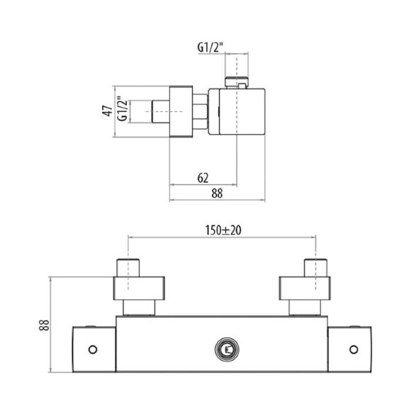 Термостатический смеситель для душа GATTONI Termostatici - TSQU52700C0cr