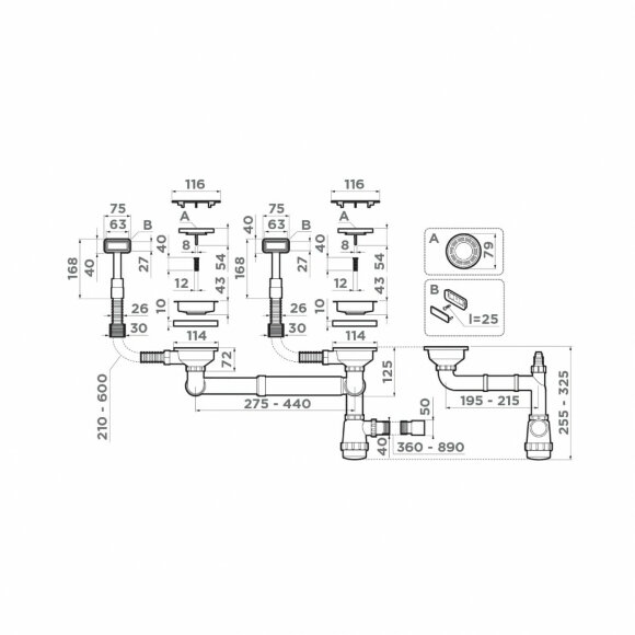 Сифон Omoikiri WK-2C-GM, цвет: оружейная сталь, арт. 4956498 
