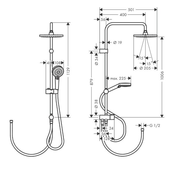 Hansgrohe душевая система Reno с переключателем потоков, Vernis Blend, матовый черный арт. 26272670